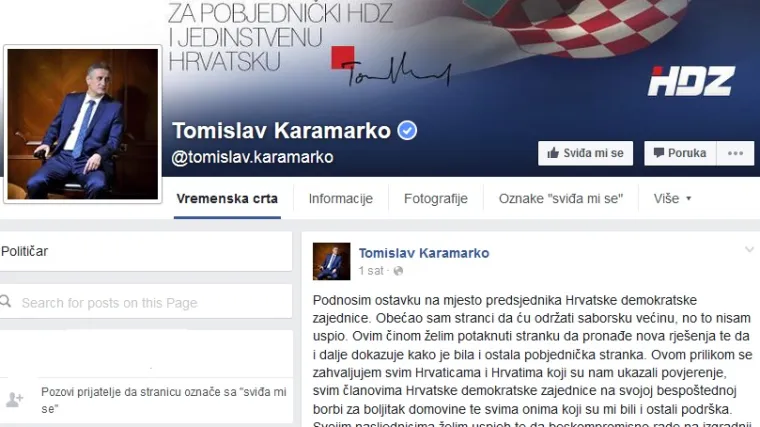 Karamarkovu objavu na Faceu zatrpali komentarima