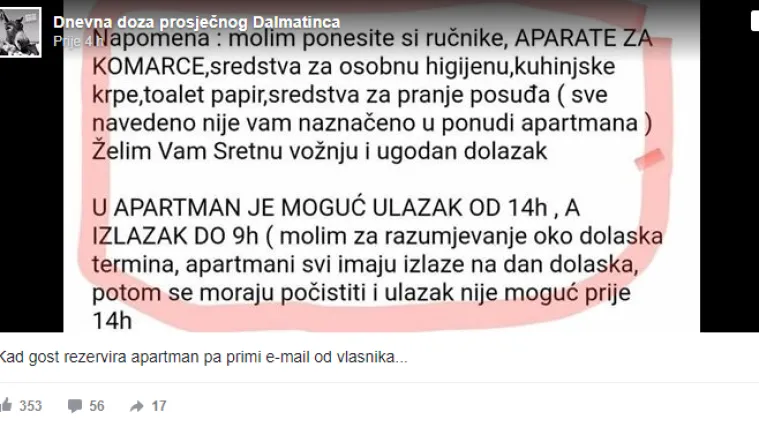 Komentatori na društvenim mrežama bijesni zbog uvjeta koje je postavio u svom apartmanu