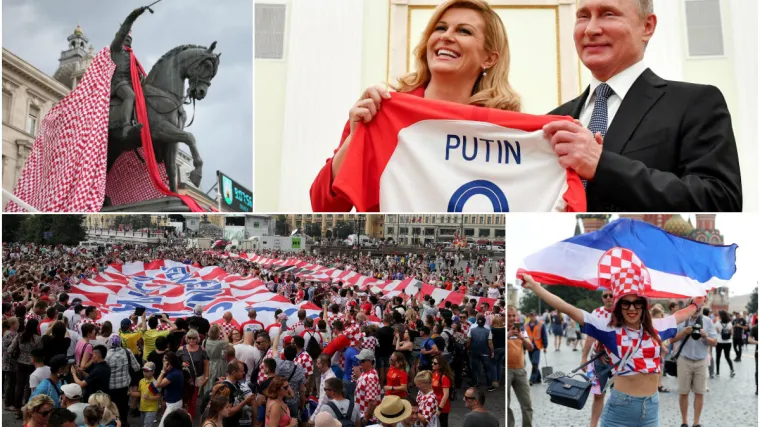 Hrvati u Moskvi razvili gigantsku zastavu, Kolinda poklonila Putinu hrvatski dres