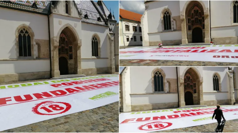 Ogroman transparent na Markovom trgu: 'Hodaj do birališta, pobijedi fundamentalizam!'