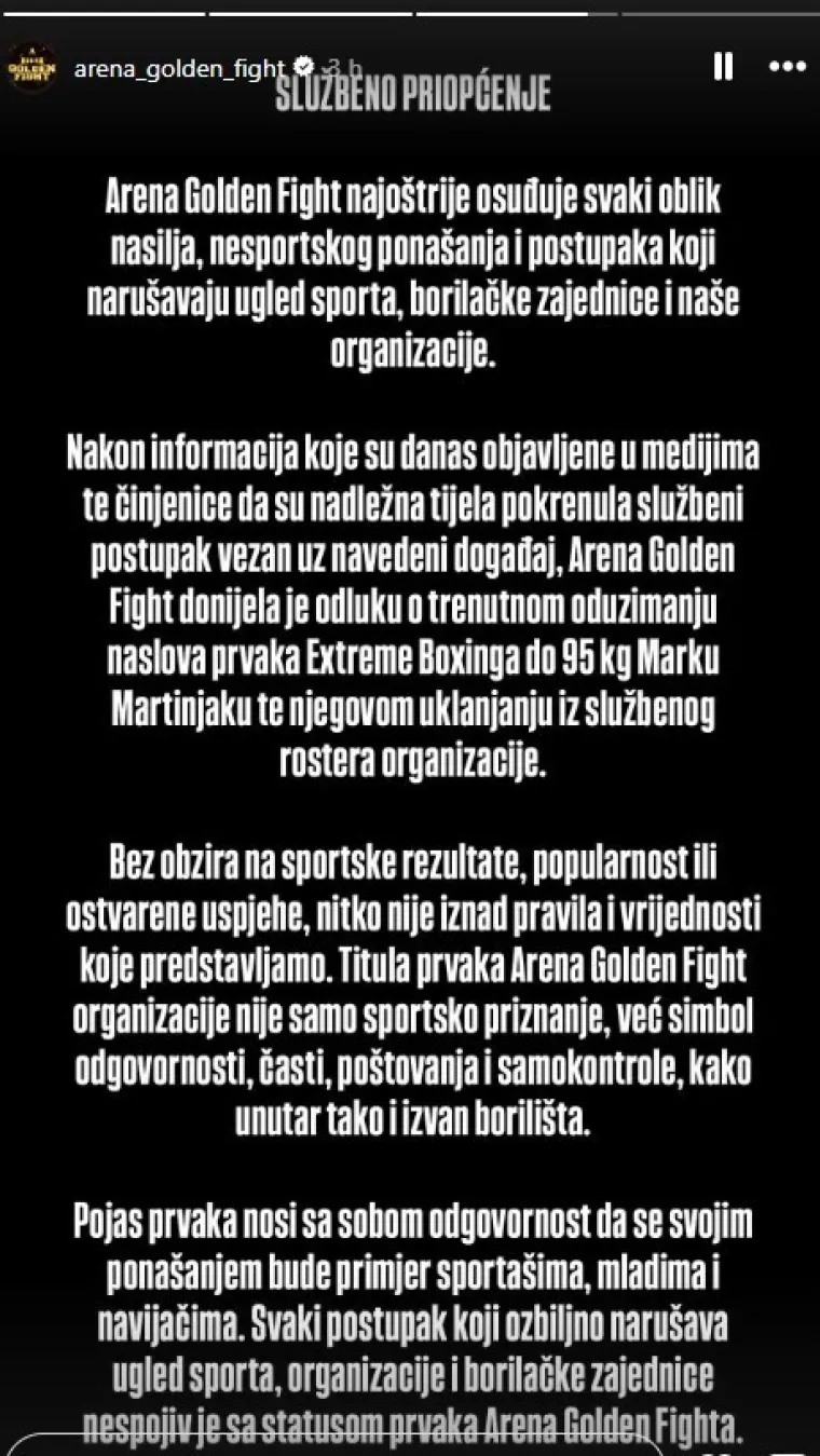 Marko Martinjak ostao bez pojasa: 'Vi&scaron;e ne priznajemo njegov status prvaka'