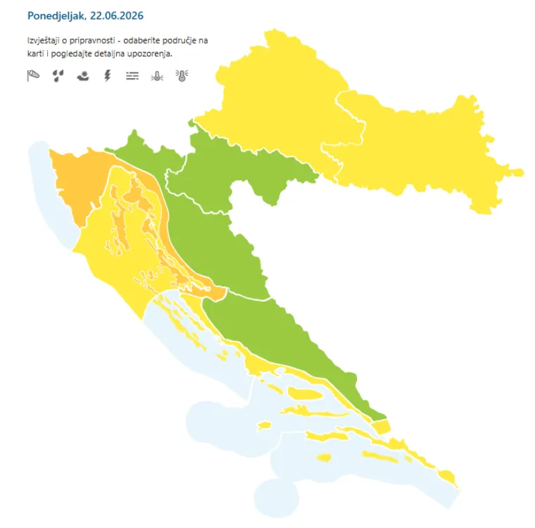 Upaljeni meteoalarmi! U dijelu zemlje moguće nevrijeme, drugdje temperature idu prema 35 &deg;C