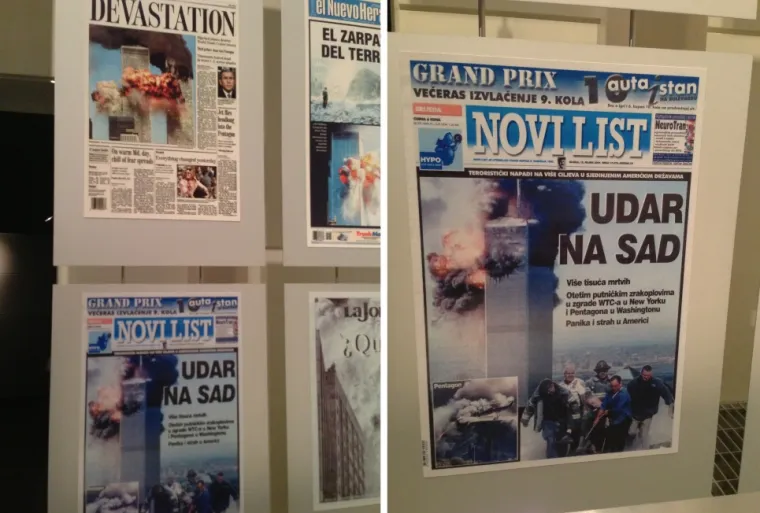 Na dijelu  posvećenom terorističkim napadima 11.rujna 2001., uz sve svjetske novinske naslovnice, stoji i ona Novog lista.