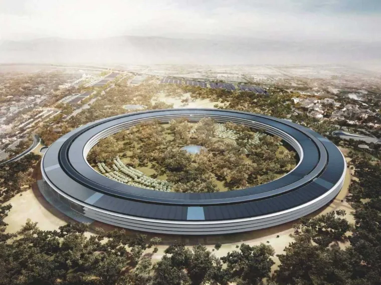 A ovdje je umjetnički prikaz kako će izgledati Apple Campus 2  kad bude dovršen.