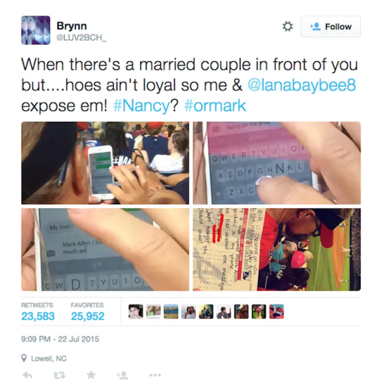 Dvije sestre bile su na bejzbolskoj utakmici u Atlanti kada su primijetile da se žena ispred njih dopisuje s ljubavnikom, a muž sjedi pored nje.