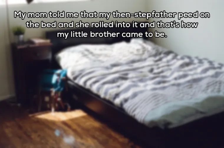 Mama mi je rekla da se moj očuh popi&scaron;kio na krevet, a ona se uvaljala u to i tako je nastao moj mali brat.