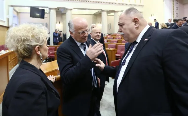 Sprema li se velika koalicija: Josip Leko (SDP) i Ivan &Scaron;uker (HDZ).
