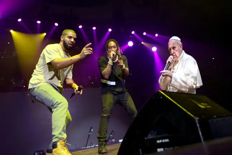 Papa Franjo drži mikrofon kao reper pa je dobio i takav tretman