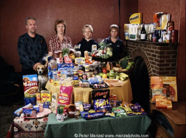 Američki slobodni novinar i fotograf Peter Menzel pratio je 30 obitelji diljem svijeta u kupovini i nabavljanju namirnica te kuhanju te u svojoj seriji 'Hungry Planet: What the World Eats' otkrio koliko neka obitelj iz određene zemlje tjedno odvoji za hranu. U Velikoj Britaniji je to 223.15 dolara (1781.61 kuna)