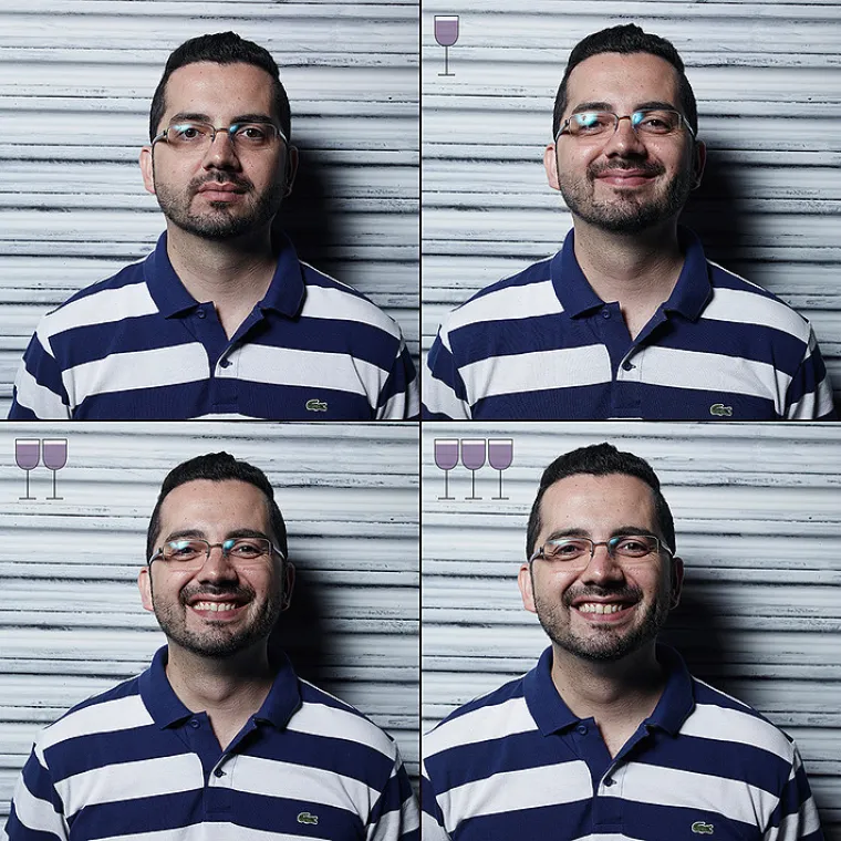 Brazilski fotograf Marcos Alberti  napravio je zanimljivu seriju fotografija ljudskih lica. Na prvoj fotografiji ljudi su trijezni, a onda ih fotografira nakon jedne, dvije i tri ča&scaron;e vina. Rezultate svakako pogledajte u galeriji.
