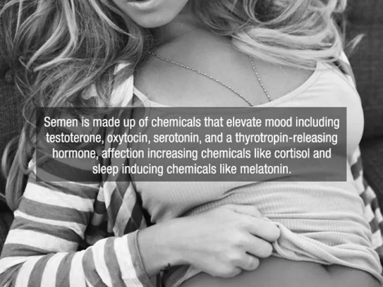 Sperma se sastoji od kemikalija koje podižu raspoloženje, uključujući testosteron, oksitocin, serotonin i hormon tirotropin, kao i kemikalije koje povećavaju privrženost, poput kortizola te spojeve poput melatonina koje induciraju san