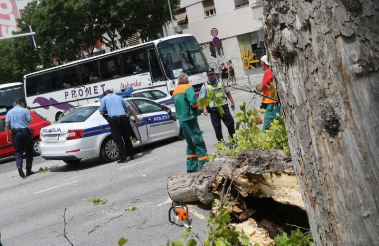 U četrvtak je u Splitu oko podneva, na križanju ulica Dmovinskog rata i ulice Hrvatske mornarice vjetar oborio stablo na policijsko vozilo.