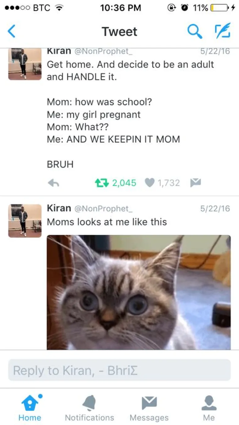 Dođem doma i odlučim postupiti zrelo i suočiti se s istinom: Mama: Kako je bilo u &scaron;koli? Ja: Cura mi je trudna. Mama: &Scaron;TO?!?! Ja: I ZADRŽAT ĆEMO GA, MAMA! Mama me pogledala ovako...