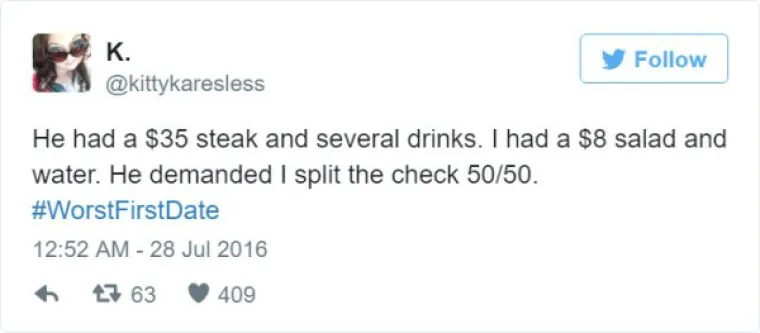 Naručio je odrezak od 230 kuna, a ja salatu od 50 kuna. Tražio je da platimo račun po pola.