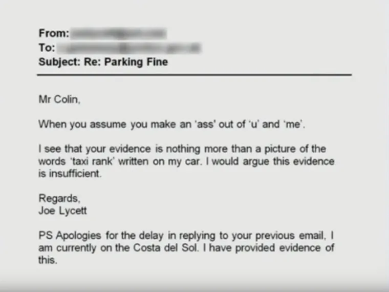 Joe je smatrao da to nije dovoljan dokaz jer se ne vidi mjesto na kojem je parkiran automobil. Također se ispričao &scaron;to nije ranije odgovorio na mail jer je bio na godi&scaron;njem odmoru. Poslao je i fotografski dokaz...