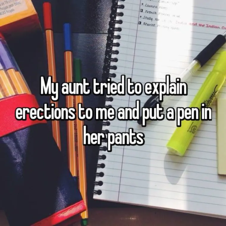 Teta mi je poku&scaron;ala objasniti erekciju i stavila je olovku u hlače.