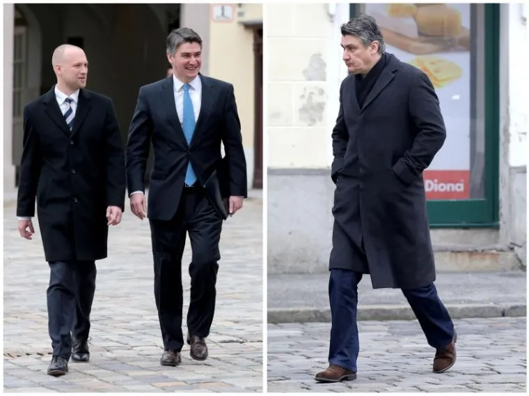 Zoran Milanović ispred zgrade Vlade 2015. i 2017. godine.