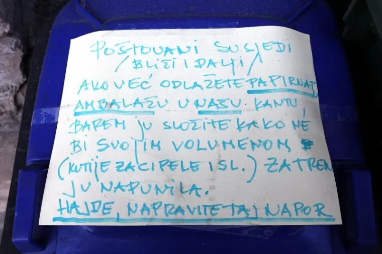 'POŠTOVANI SUSJEDI...': Stanari zagrebačke Radićeve ulice na kanti za smeće ostavili ljutitu poruku