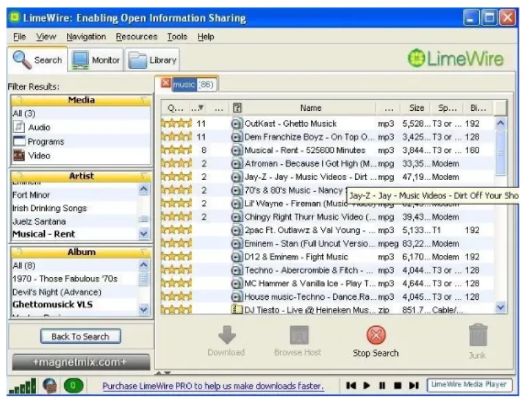Skidanje pjesama sa LimeWirea