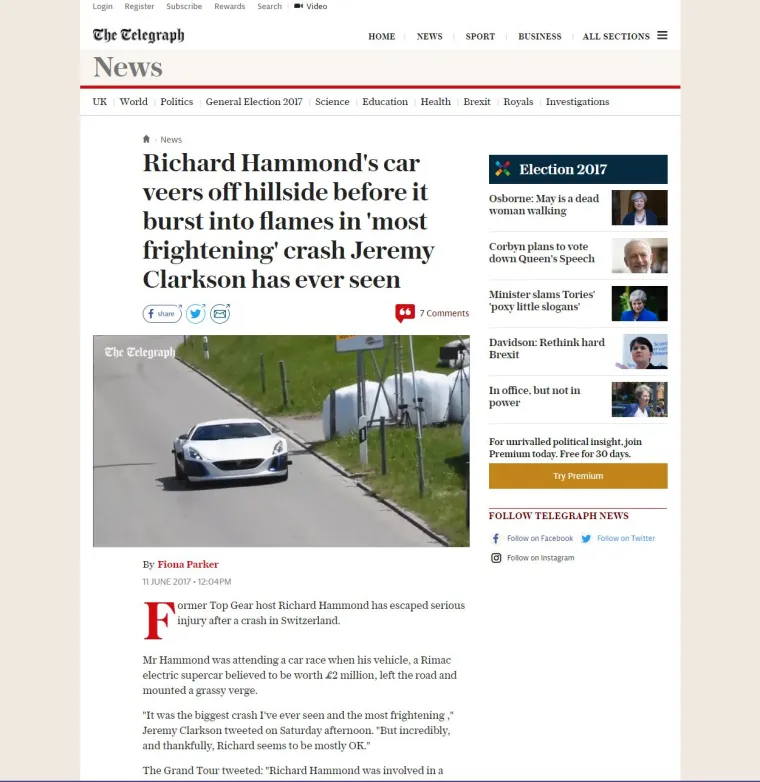 The Telegraph također izdvaja da je to najgora nesreća koju je Clarkson ikada vidio.