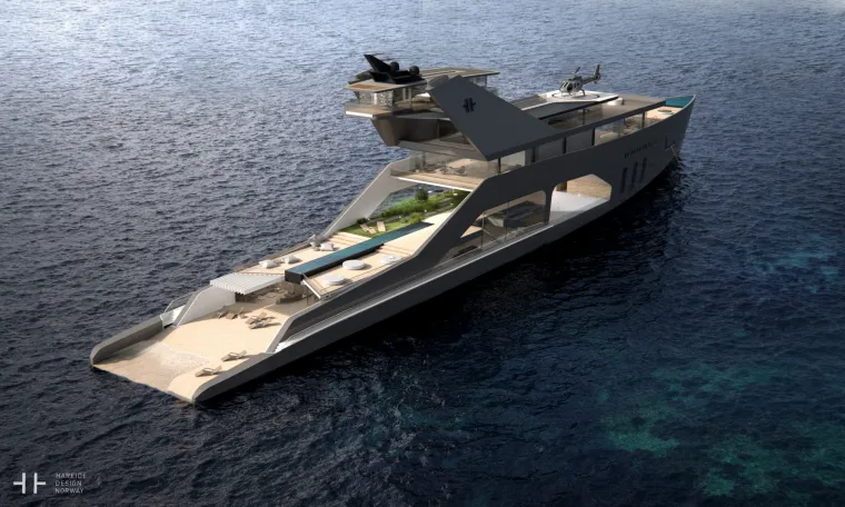 LUKSUZ NA KVADRAT: Ovaj 108-metarski koncept superjahte ima sve što možete poželjeti, a to uključuje heliodrom, vrt i - plažu