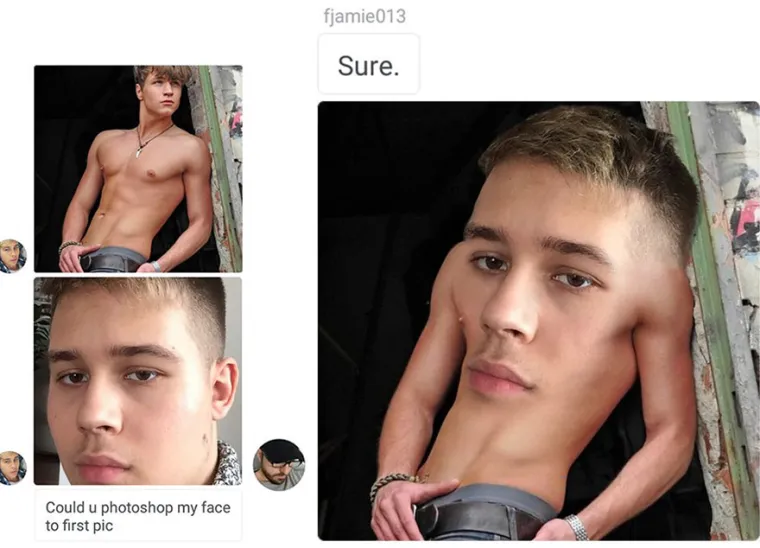 Htio je da mu James fotošopira lice s druge fotografije na prvu.