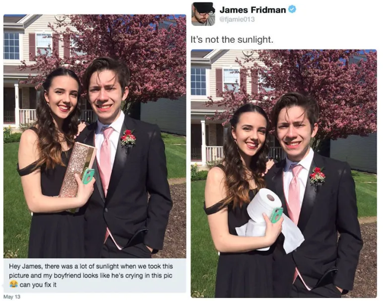 Gledali su u Sunce pa joj dečko izgleda kao da plače. James je i tomu doskočio.