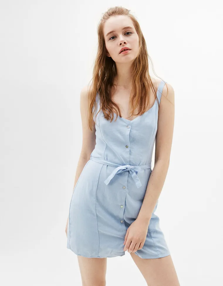Plava lanena haljina, Bershka, 129,90 kn