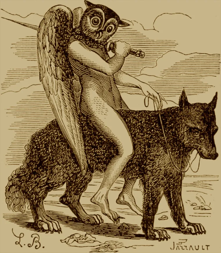 demon Andras  s glavom sove i tijelom anđela
