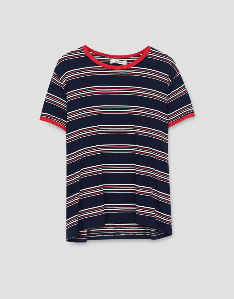 Tamno plava majica s prugicama, Pull&amp;Bear, 79,90 kuna