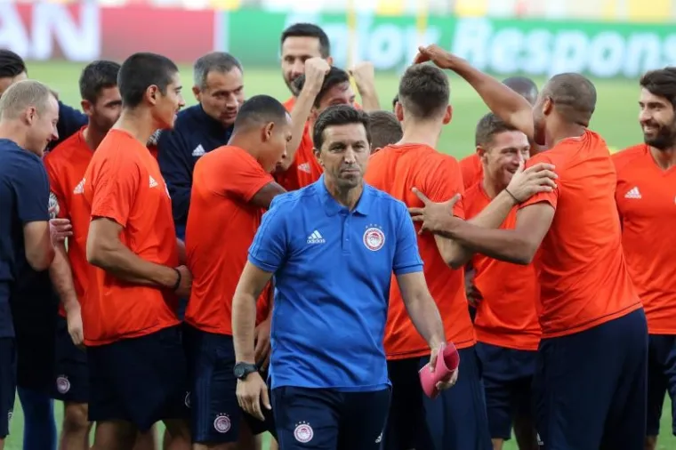 Dan uoči uzvratne utakmice doigravanja za Ligu prvaka, nogometa&scaron;i grčkog Olympiakosa trenirali su na Rujevici. Grci iz prve utakmice imaju prednost 2:1. Photo: Goran Kovacic/PIXSELL