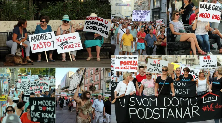 'Jalova Vlado, raju cijedi&scaron;, tajkune &scaron;tedi&scaron;!': na prosvjedu protiv uvođenja poreza na nekretnine u Rijeci vi&scaron;e stotina ljudi
