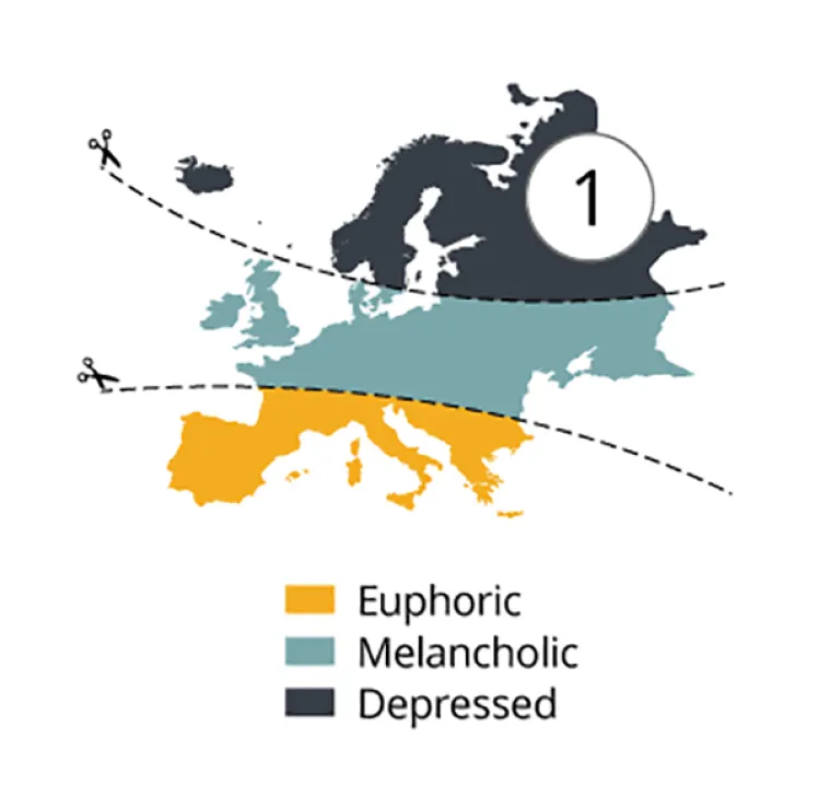 Janko Cetkov bugarski je grafičar koji voli karte - osobito kao ilustracije stereotipa koji ljudi imaju o narodima i državama. Tako na prilično urnebesan način može potaknuti ljude da propitkuju predrasude, a u tu svrhu je objavio i Atlas predrasuda.  Ovilh 15 karti je iz poglavlja "stvari koje dijele Europe" .