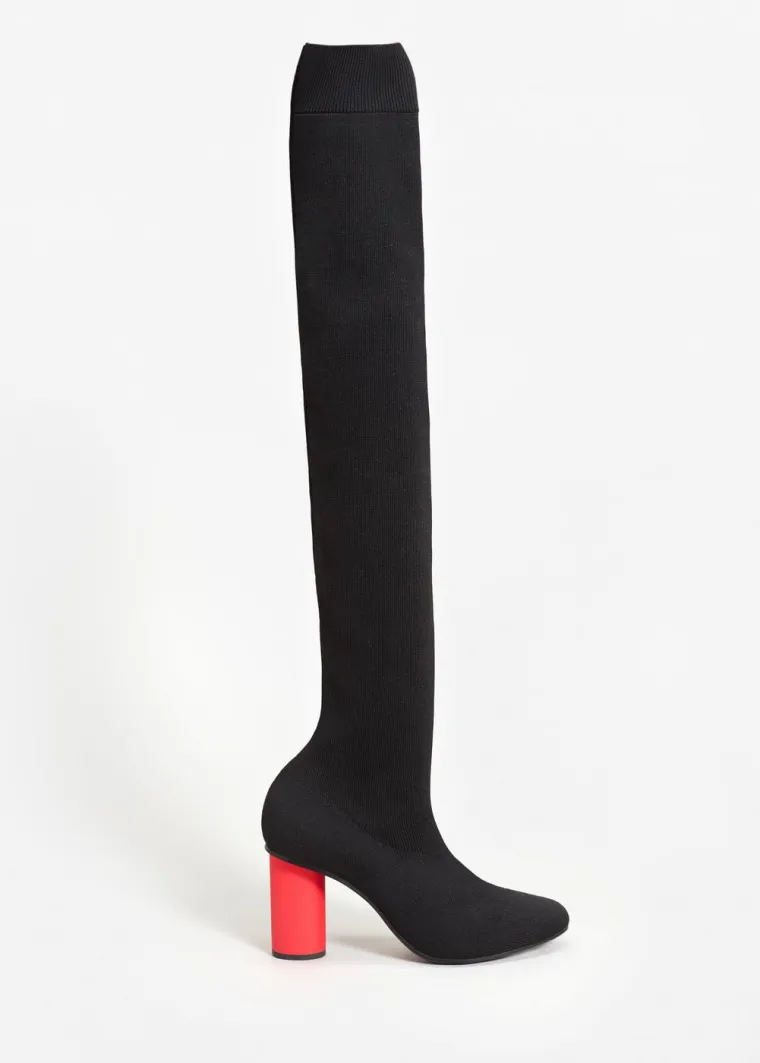 Visoke čizme s crvenom potpeticom u 'čarapa' stilu, Mango, 699,90 kuna