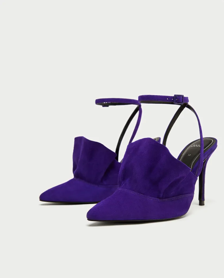 Ljubičaste kožne cipele na petu s volanom, Zara, 549,90 kuna