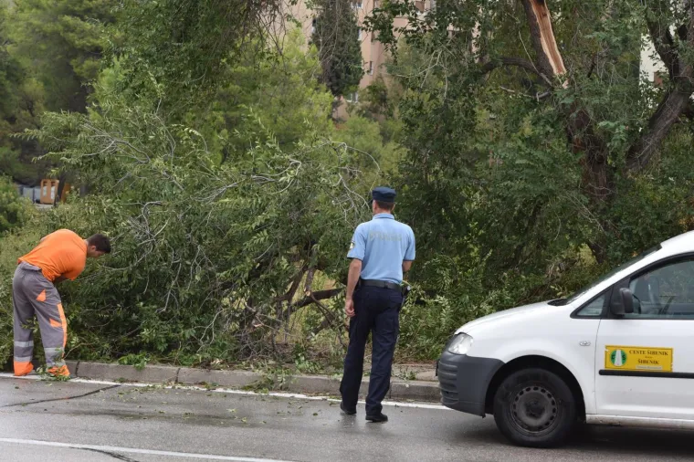 Jako jugo praćeno ki&scaron;om tijekom noći poru&scaron;ilo je nekoliko stabala u &Scaron;ibeniku.