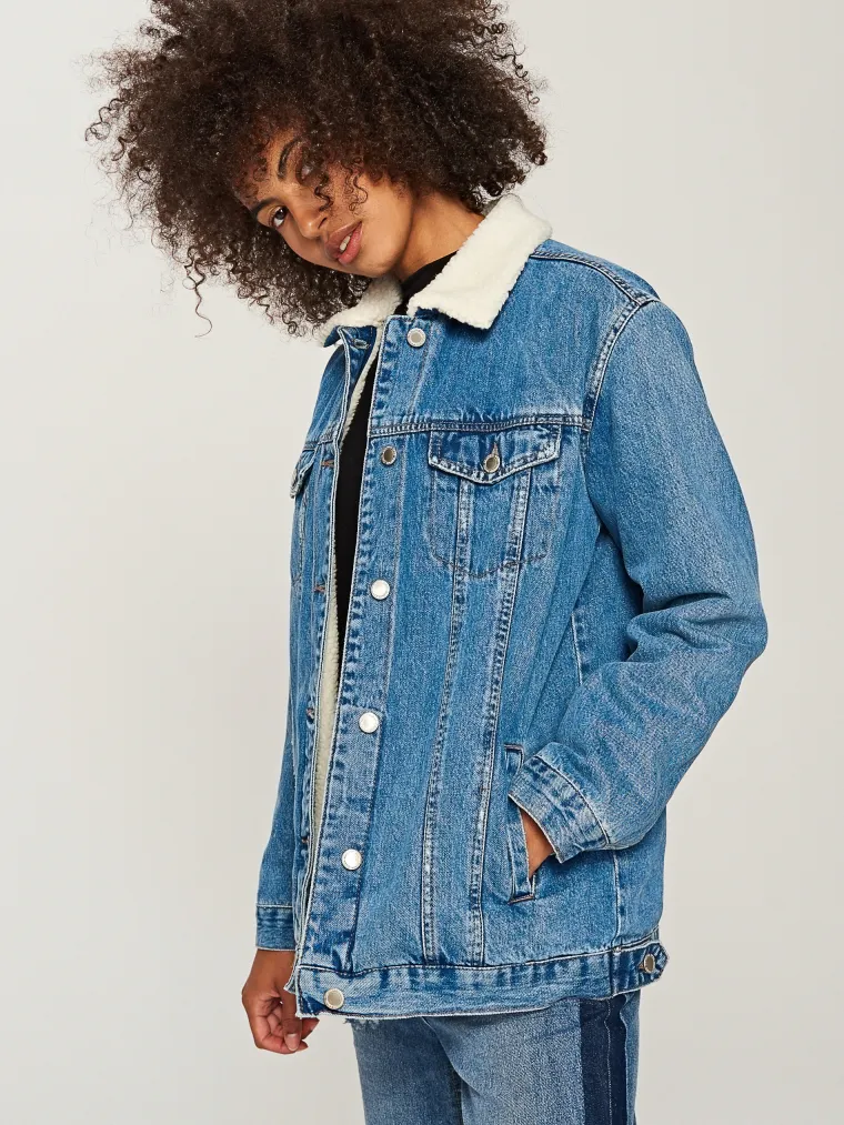 Avijatičarska traper jakna s umjetnim krznom