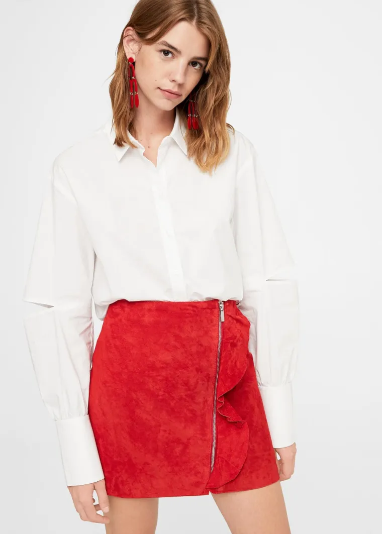 Mini suknja od antilopa s volanom, Mango, 349,90 kuna