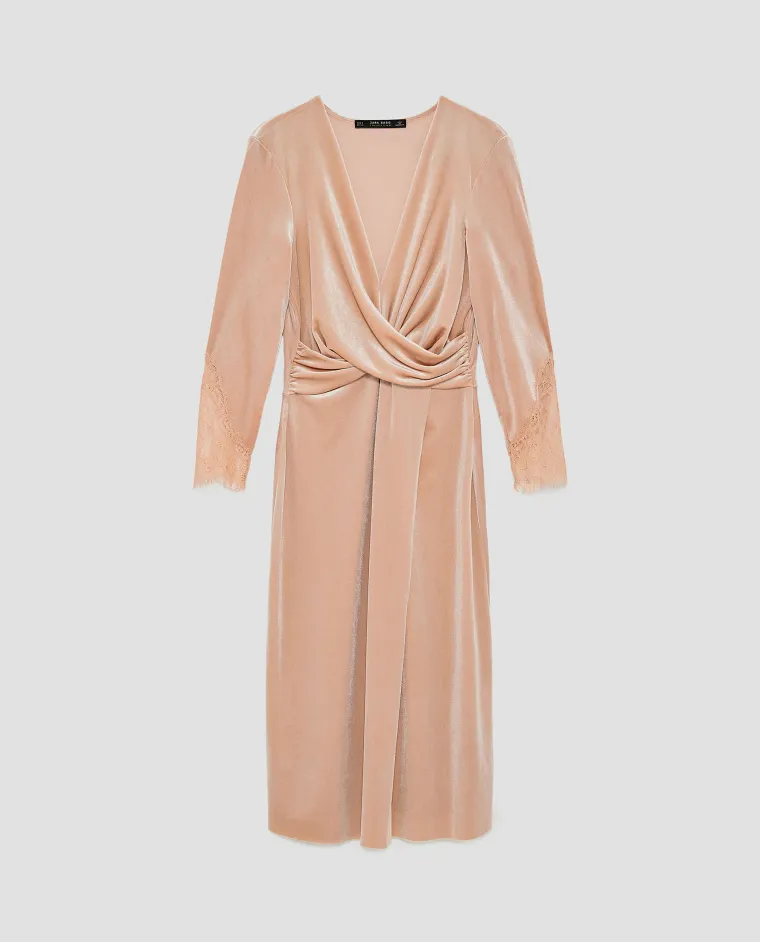 Bar&scaron;unasta haljina na preklop s čipkastim dijelom na rukavima, Zara, 229,90 kuna