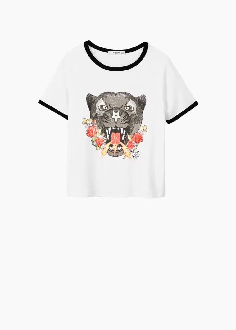 Crno-bijela kratka majica s motivom divlje mačke, Mango, 129,90 kuna