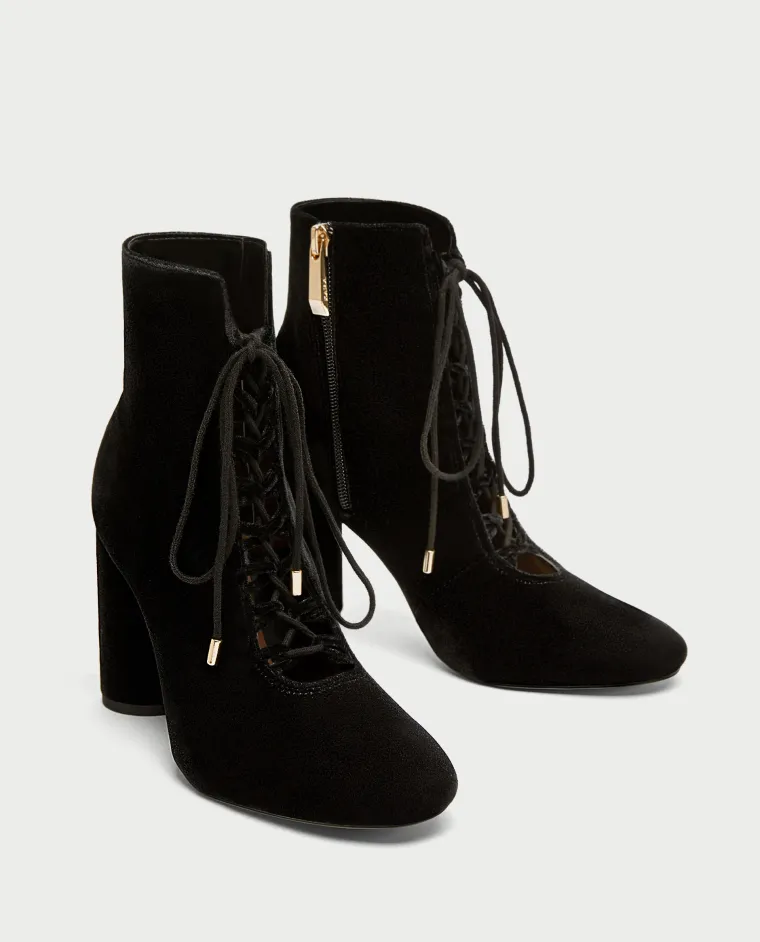 Baršunaste gležnjače s petom i na vezanje, Zara, 299,90 kuna