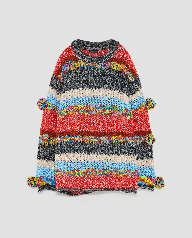 Prugasti pulover s pomponima, Zara, 279,90 kuna