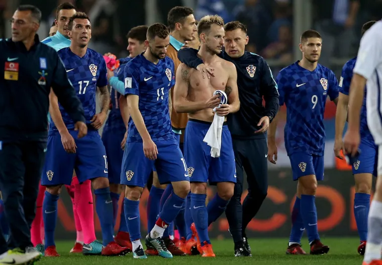 Slavlje hrvatskih reprezentativaca nakon &scaron;to su izborili Svjetsko prvenstvo u Rusiji