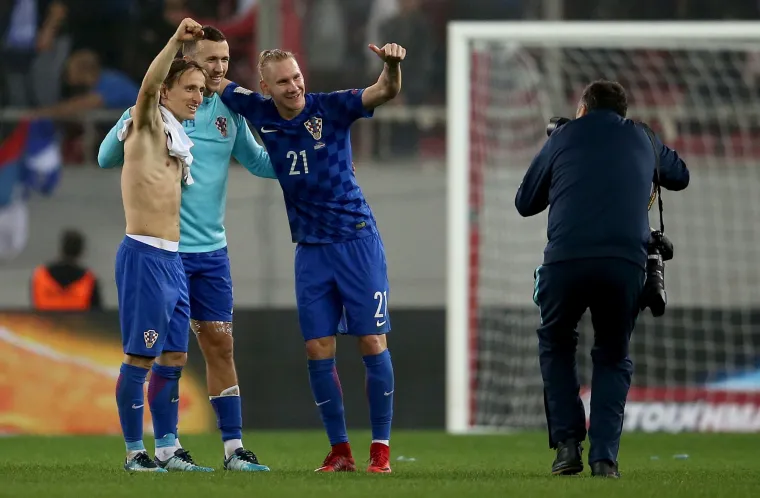 Slavlje hrvatskih reprezentativaca nakon &scaron;to su izborili Svjetsko prvenstvo u Rusiji