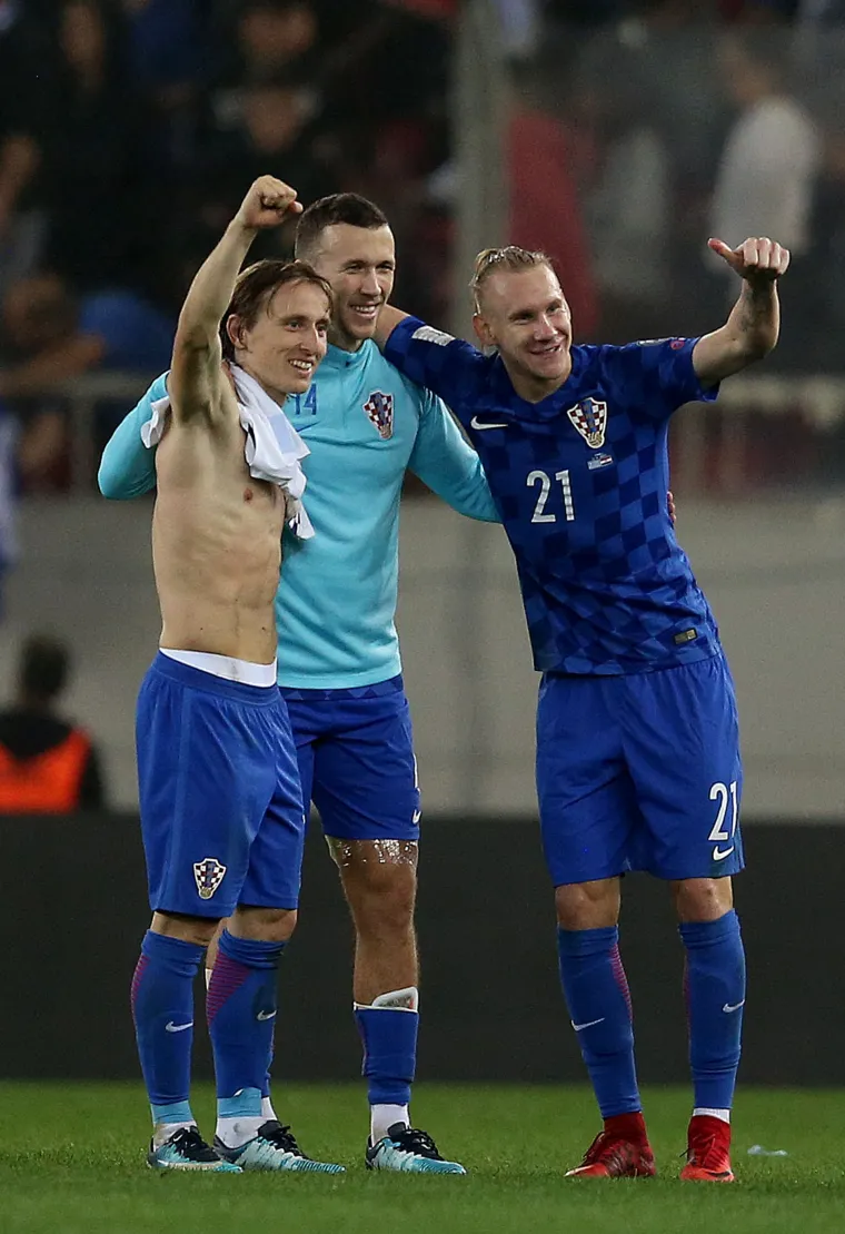 Slavlje hrvatskih reprezentativaca nakon &scaron;to su izborili Svjetsko prvenstvo u Rusiji