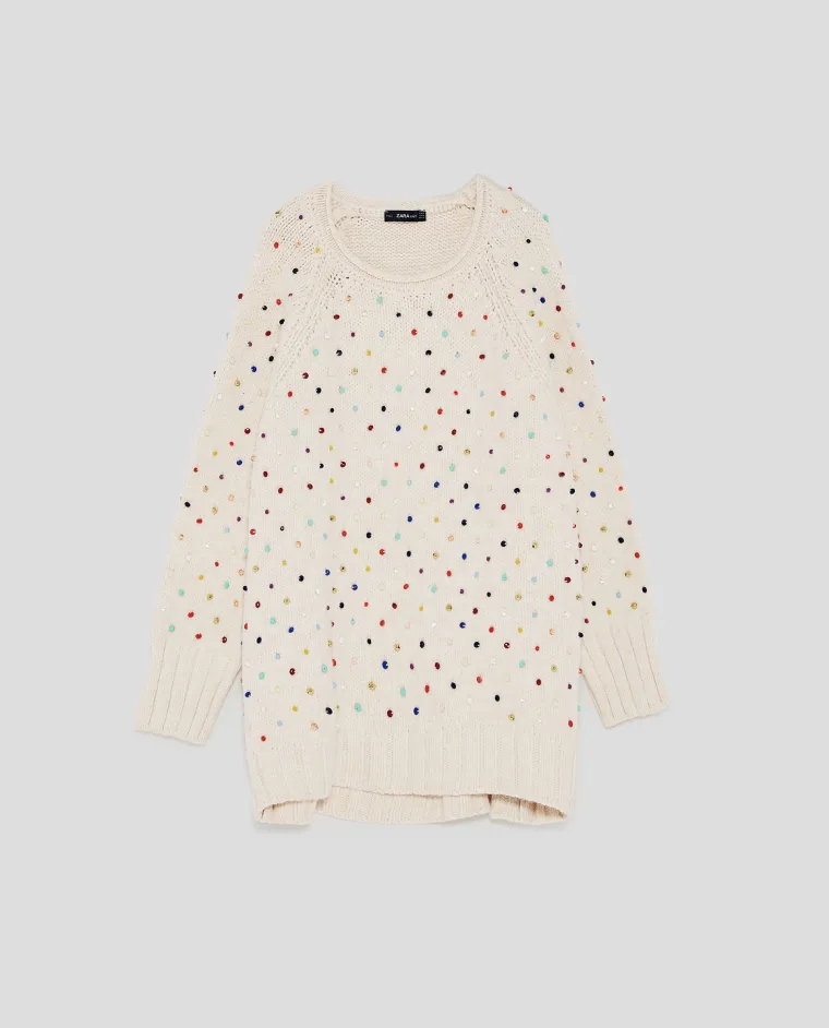 Predimenzionirani pulover sa &scaron;arenim perlicama, Zara, 299,90 kuna