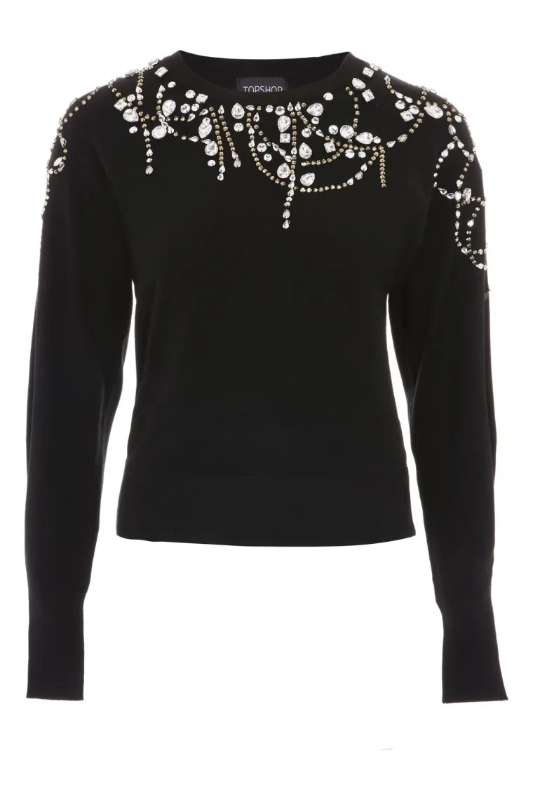 Crni pulover sa &scaron;ljokicama i biserima, Topshop ,467,98 kuna