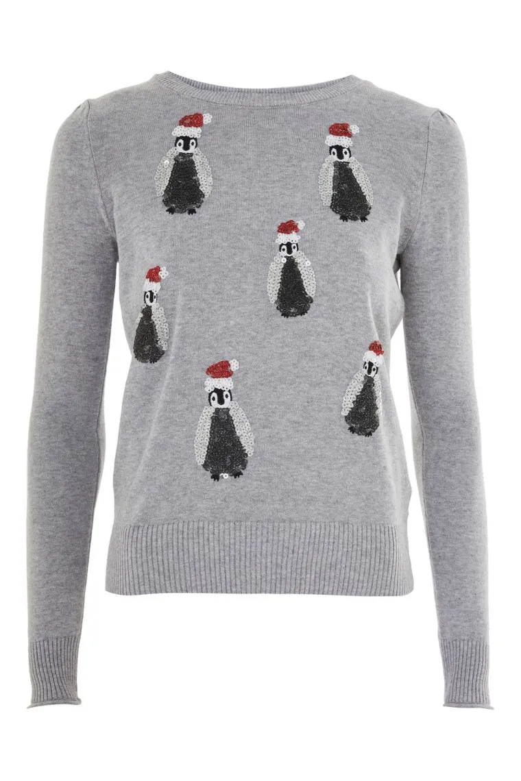Sivi pulover s božićnim pingvinima, Topshop, 306,32 kune