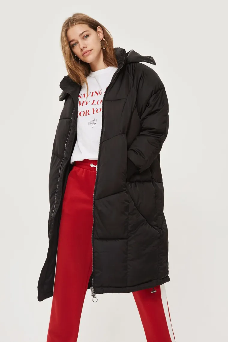 Dugi crni punjeni kaput, Topshop, 592,53 kune
