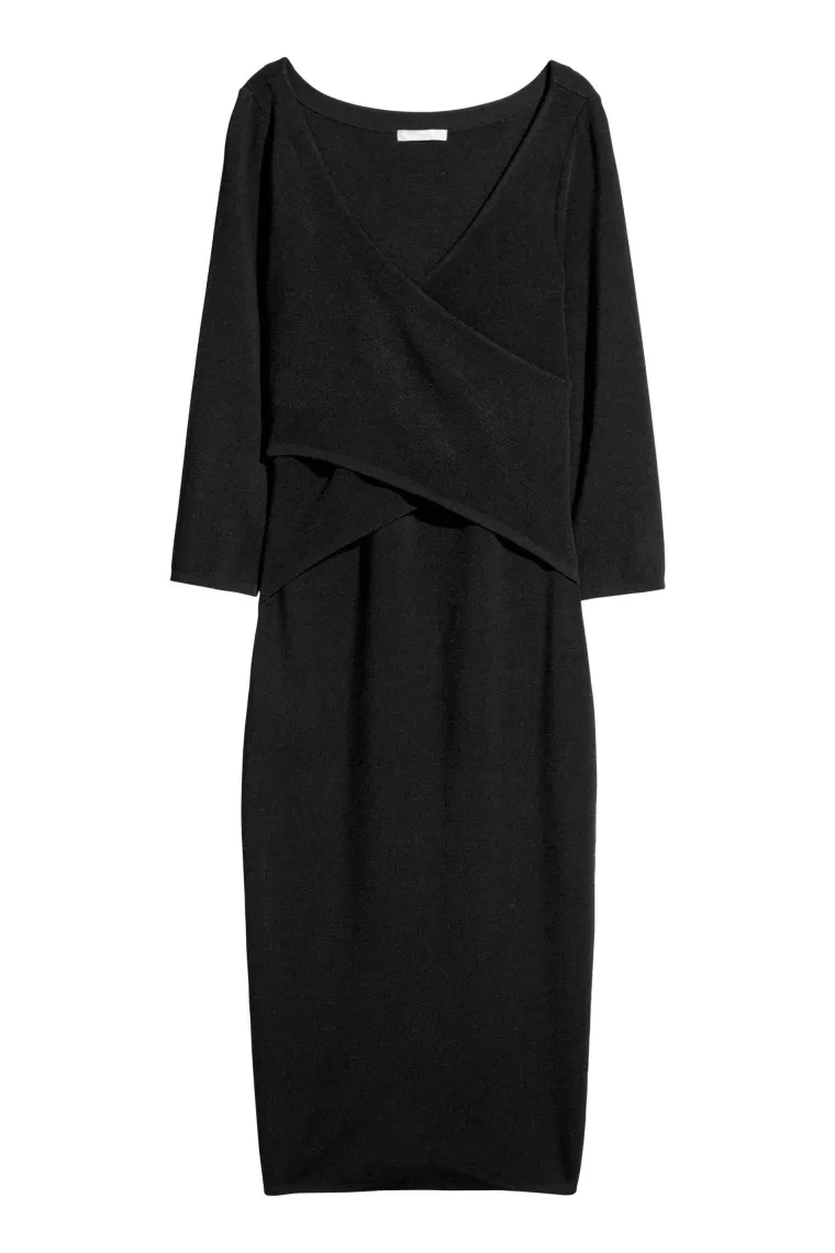 Crna midi haljina s preklopljenim gornjim dijelom, H&amp;M, 374,27 kuna